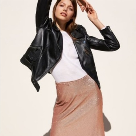 Zara NWOT Rose Pink Sequin Midi Skirt size L - Picture 5 of 17